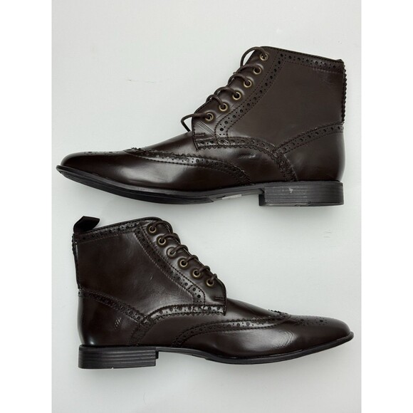 Size 9 - ASOS Men’s Brown Leather Brogue Wingtip Boots - Picture 2 of 7